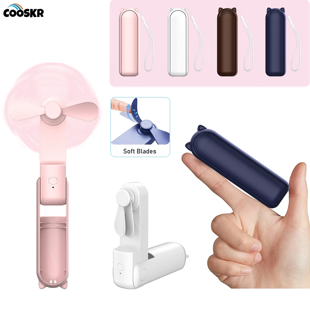 Super Mini Portable Fan Handheld Fan Rechargeable USB Fan 3 Gears Hand Held Foldable Small Pocket Fan with 2000mAh Power Bank