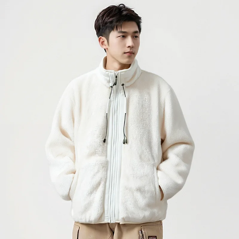 

2025 Autumn Winter New Fashion Men's Stand Collar Long Sleeve Zipper Solid Color Casual Trendy Thicken Loose Jackets Male Coats