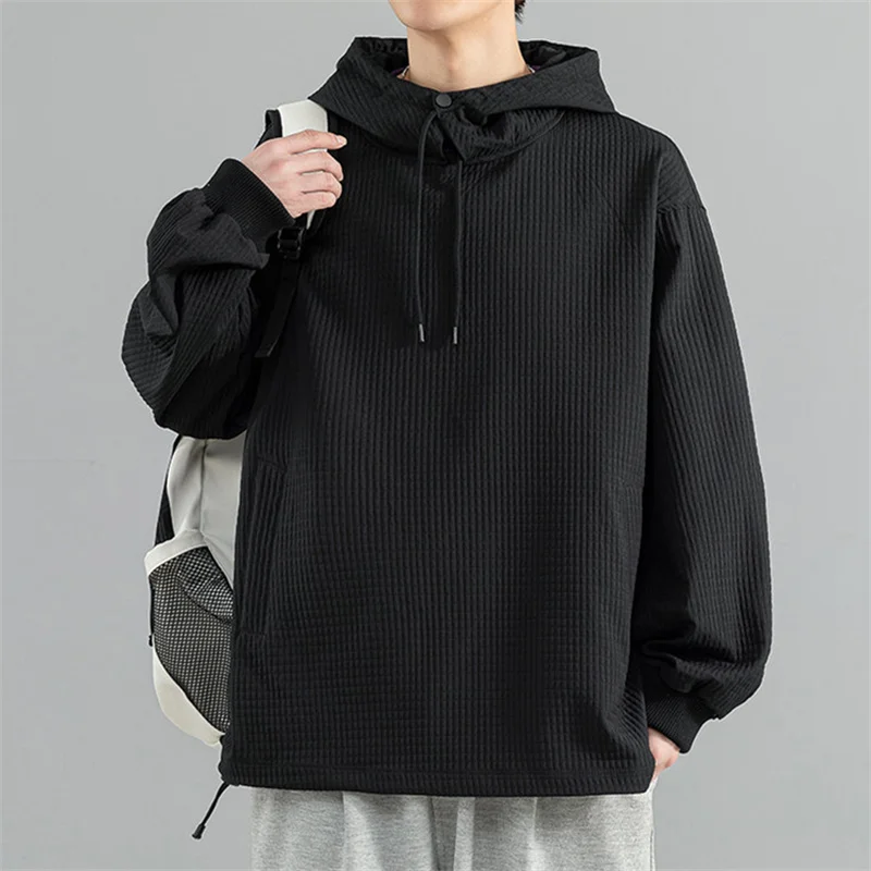 2023 Autumn New Fashion Youth Trendy Checkered Hooded Sweater Coat Men's Casual Loose Versatile Long Sleeve Sweater