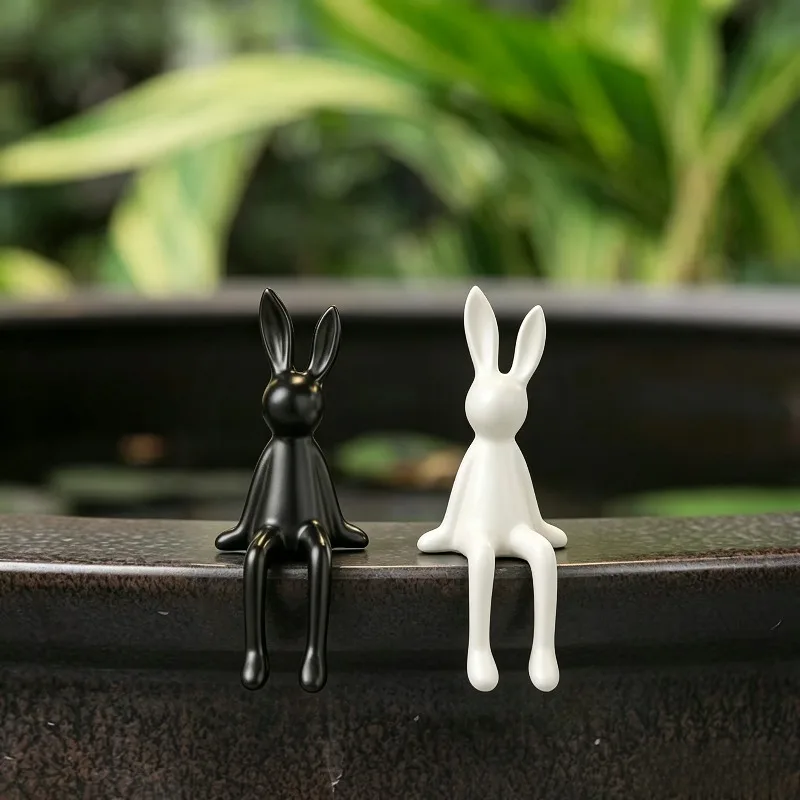 Minimalist Long Leg Rabbit Figurine,Sitting Edge Decor Statue,For Home Office Tea Room Bedroom Windowsill,3D Printed Prop