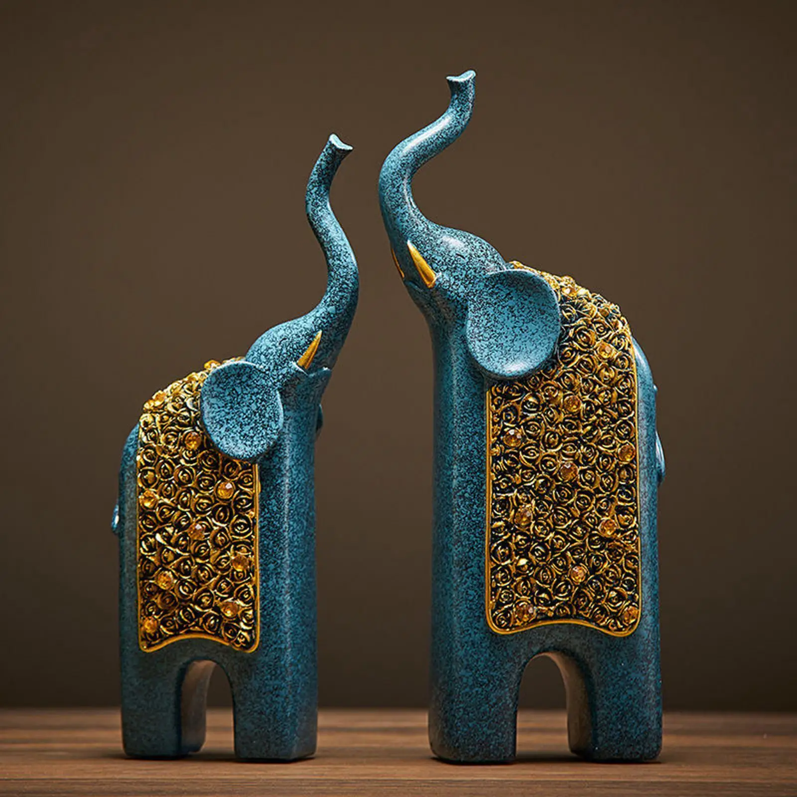 2Pcs Elephant Statues Resin Feng Shui Decor Collectible Decorations Home Decor for Bedroom Desktop Office Entrance Tabletop