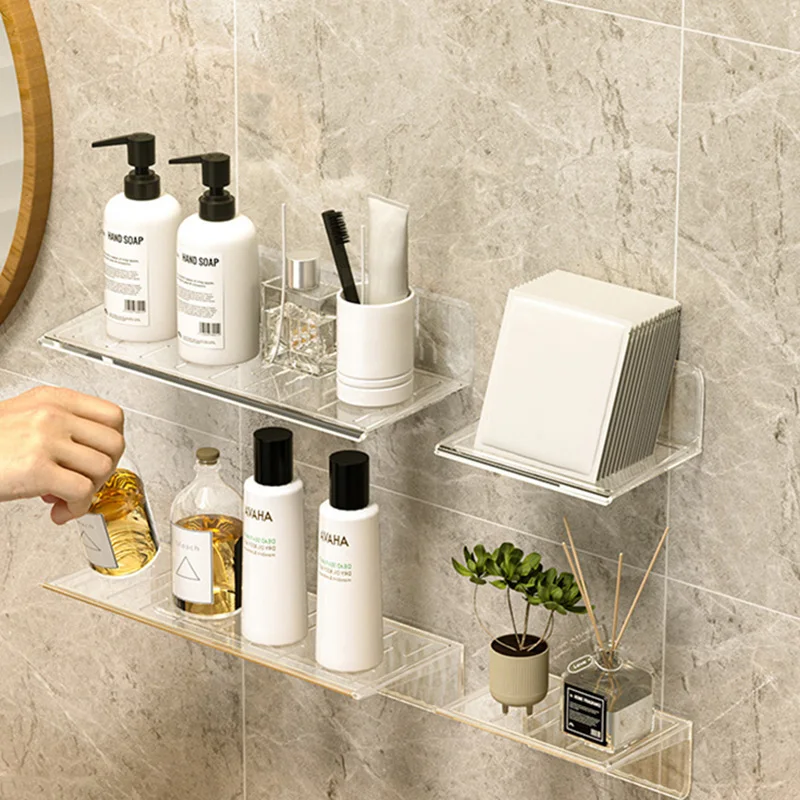 Bathroom Vanity table Organizer Wall Shelf Home Storage Rack Skin Care Cosmetic cotton Display Storage Holder Punch-Free