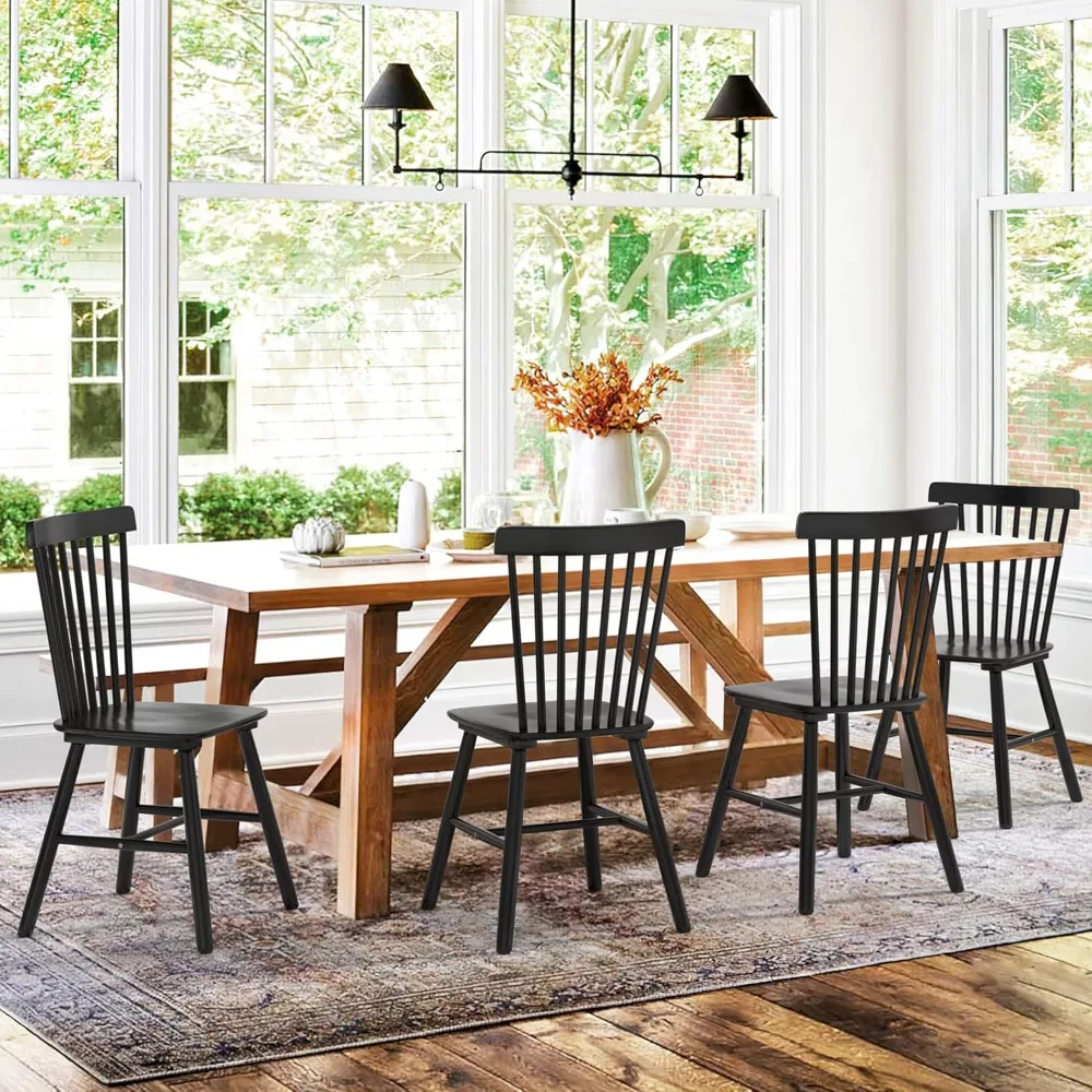 Windsor Dining Chair Set of 4, Spindle Back Wooden Chairs for Kitchen and Dining Room