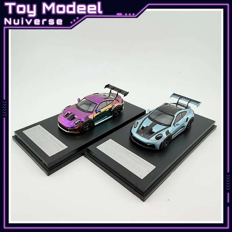 MJ 1:64 Scale Diecast Alloy Car Model Porsche 911 992 GT3 RS Ice Blue Electroplated Exquisite Collectible Mini Replica Perfe Gif