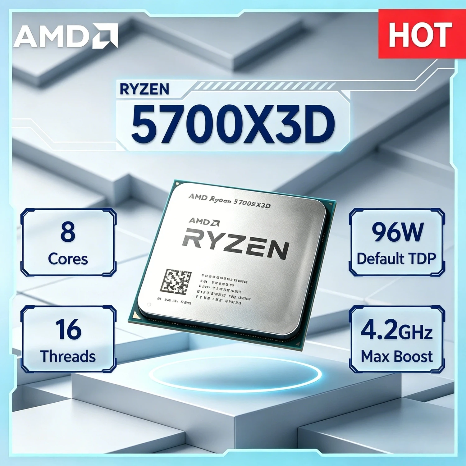 

AMD Ryzen 7 5700X3D Bulk CPU for X570 B550 8 Cores 16 Threads 3GHz to 4.1GHz 105W AM4 DDR4 Ryzen 5000 Series Pro Ultra 4K