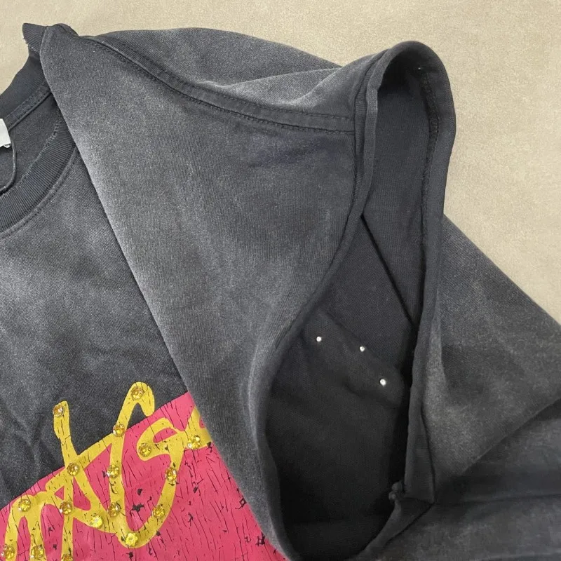 Summer Colorful Contrasting Block Retro Cracked Print Washed Cotton Black Waistcoat Oversize Men Women SATOSHI Sleeveless Tshirt
