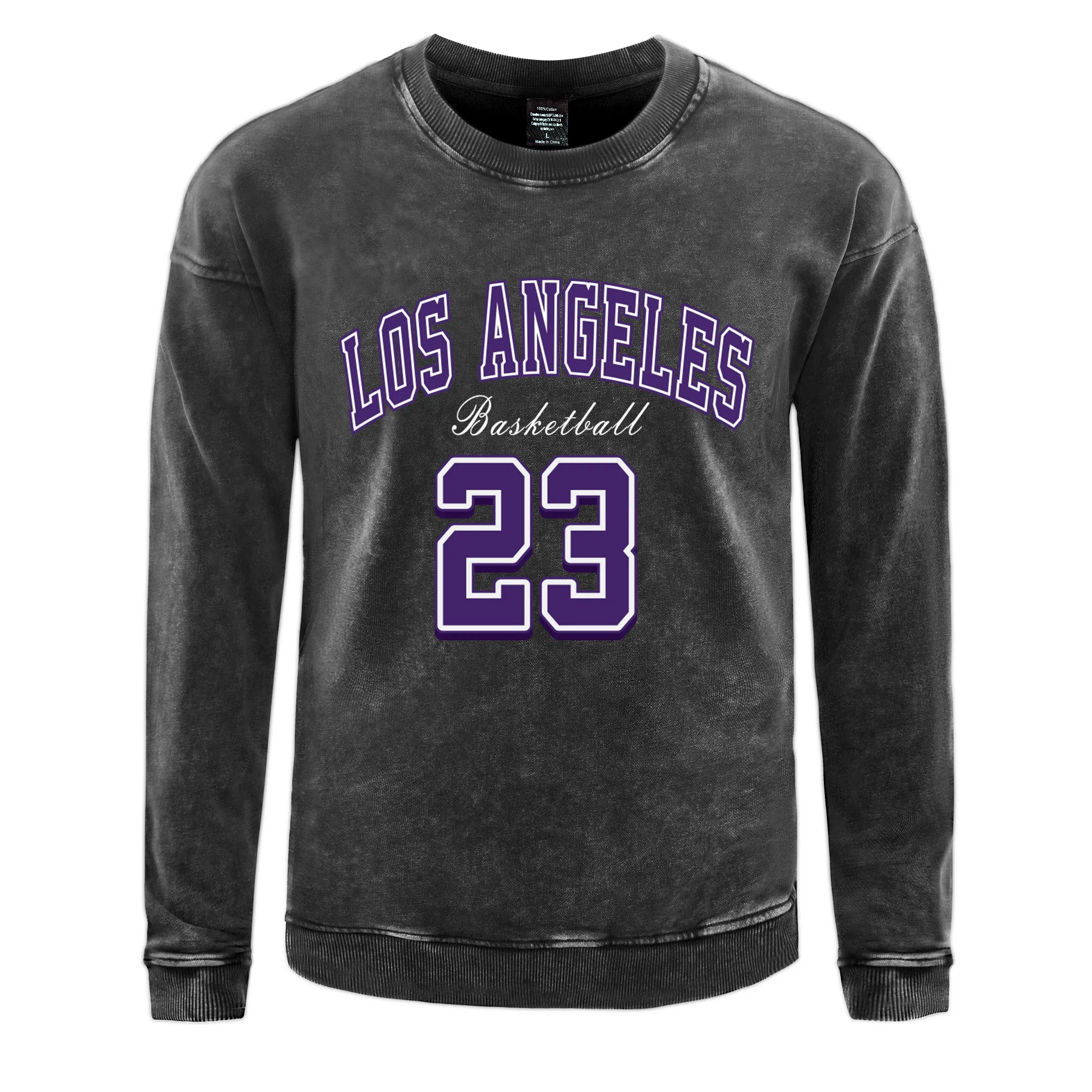 Los Angeles Basketball 23 Washed Pullovers Men Harajuku Cotton Sweatshirt Fashion Casual Sportswear Loose Couple Clothes