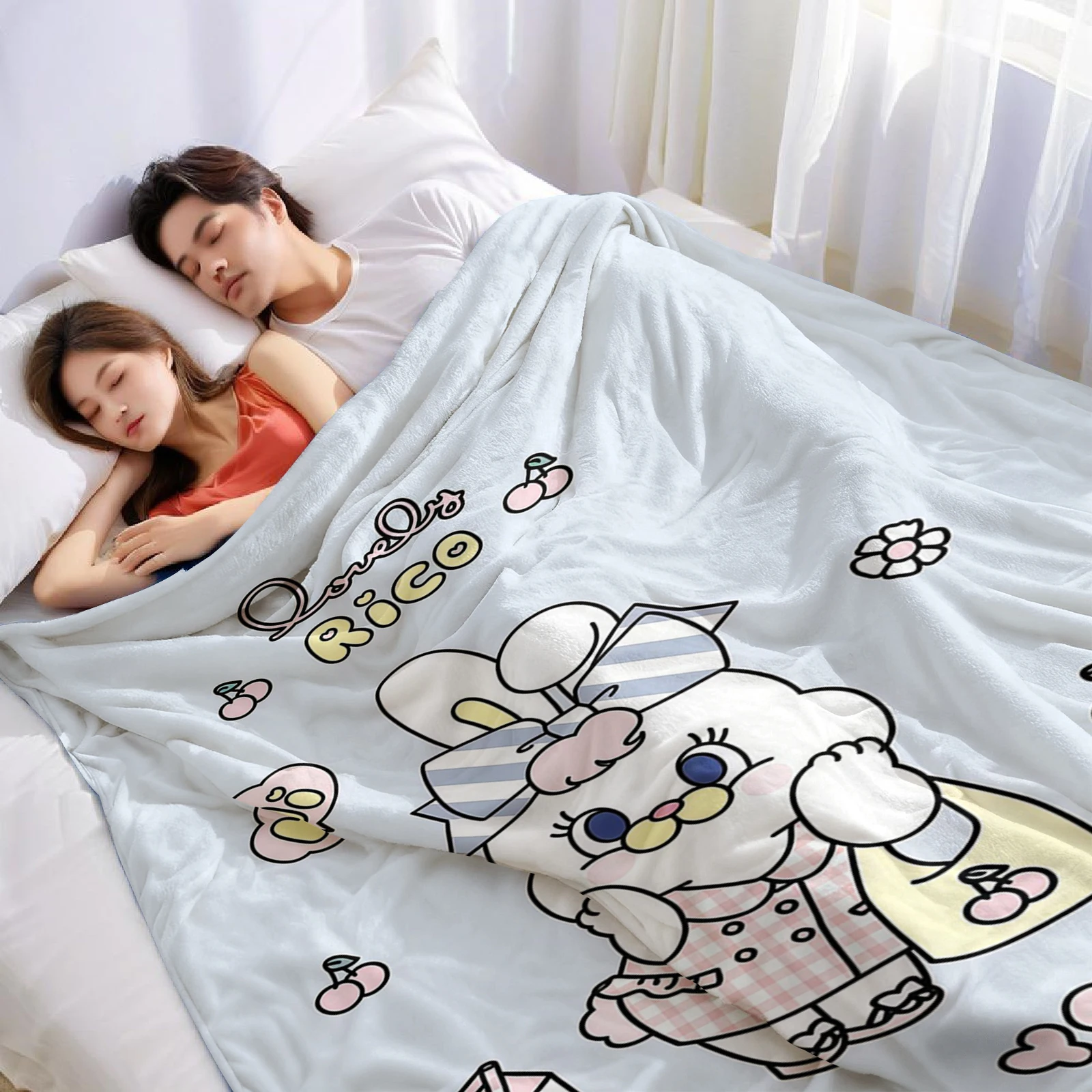 Lovely Rico Bunny Halloween Flannel Fleece Blanket Fluffy Warm Cozy Throw for Sofa Bedroom Home Holiday Decoration Gift