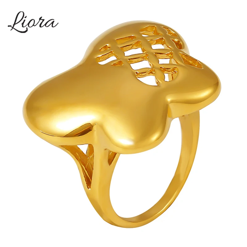 Liora Wide Surface Hollow Butterfly Rings For Women Fashion 316L Stainless Steel Women Statement Rings Waterproof Jewelry