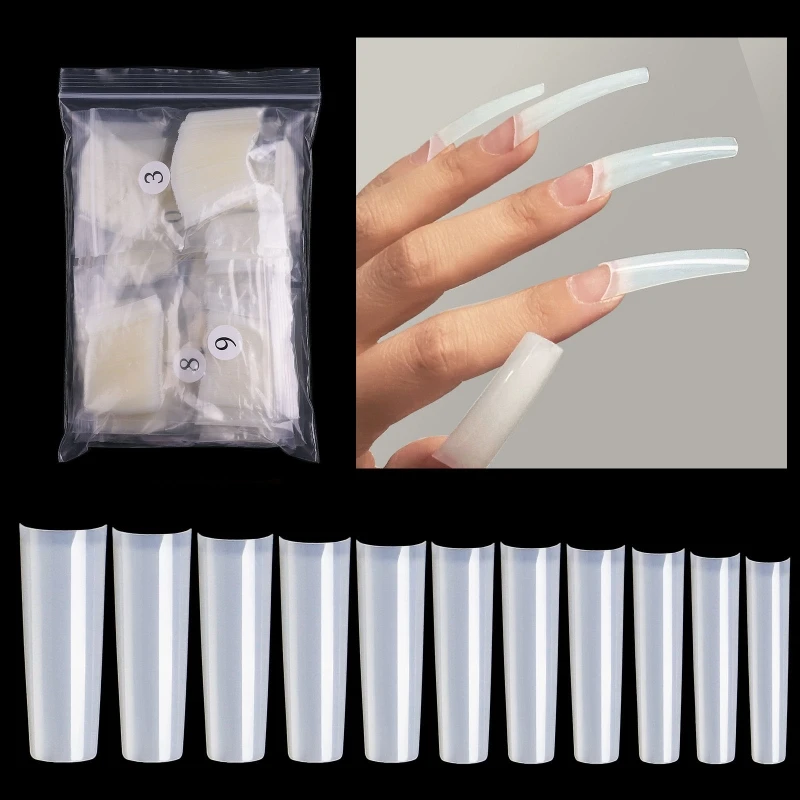 Q1QD Long Coffin Tips C XXL Clear Tips Acrylic Tips Long False Nails 11 Sizes Artificial Fake