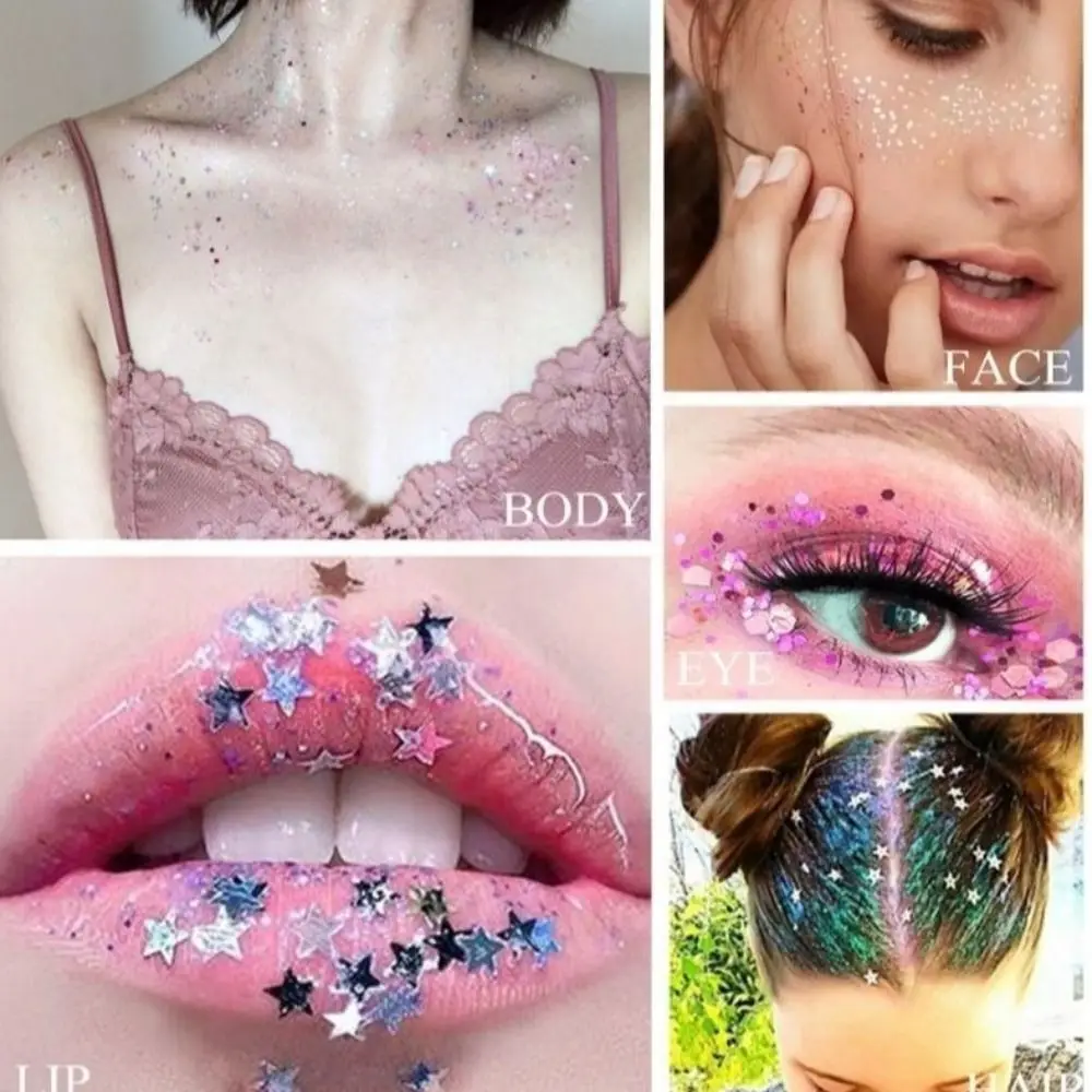 6Pcs/Set Diamond EyeShadow Glitter Eye Shadow Star Heart Moon Shape Long-Lasting Sequin Gel Makeup Sparkly Colorful