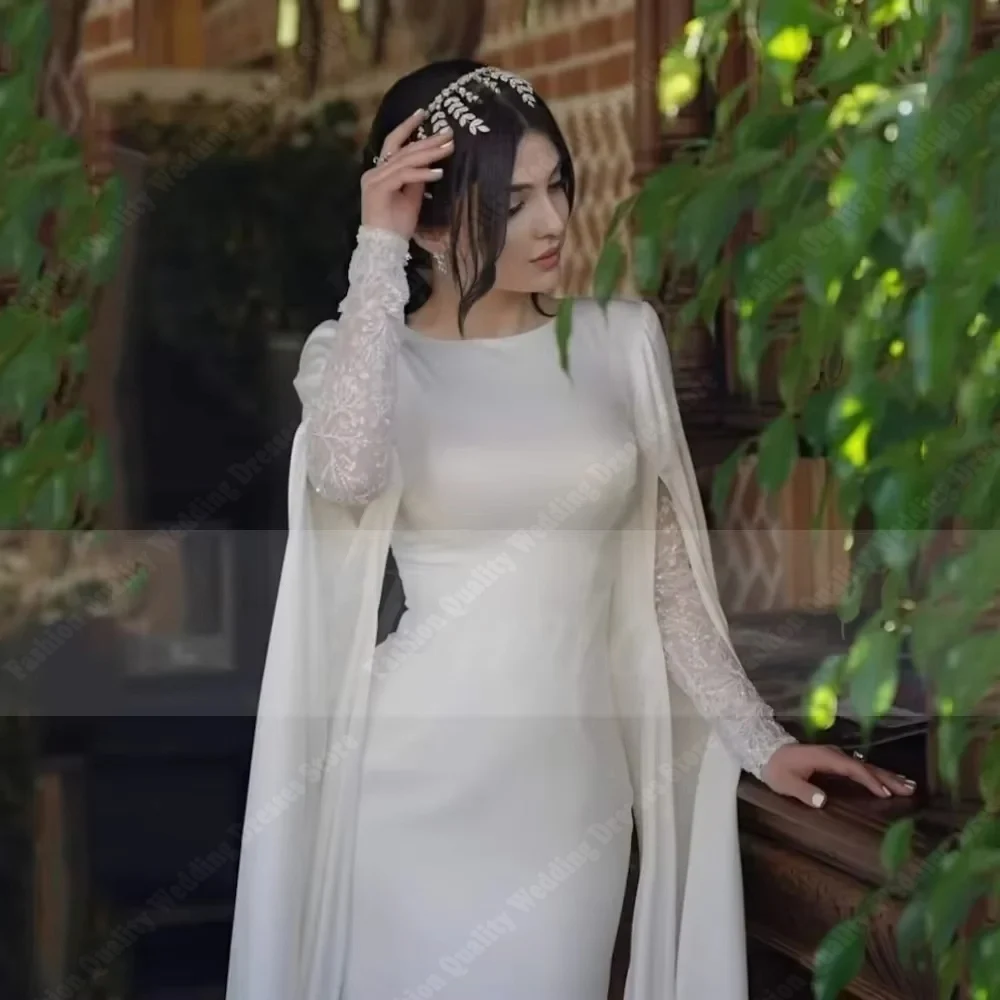 Robes De mariée trapèze à manches longues pour femmes, fascinantes, robes De Banquet De fiançailles, longueur De nettoyage, personnalisées, 2025