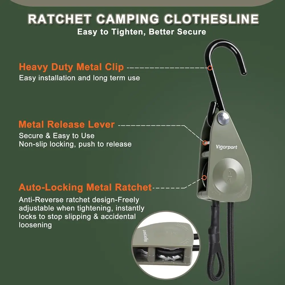 Portable Heavy-Duty Clothesline with Clips for Outdoor Camping, RV, Cruises, and Indoor Use