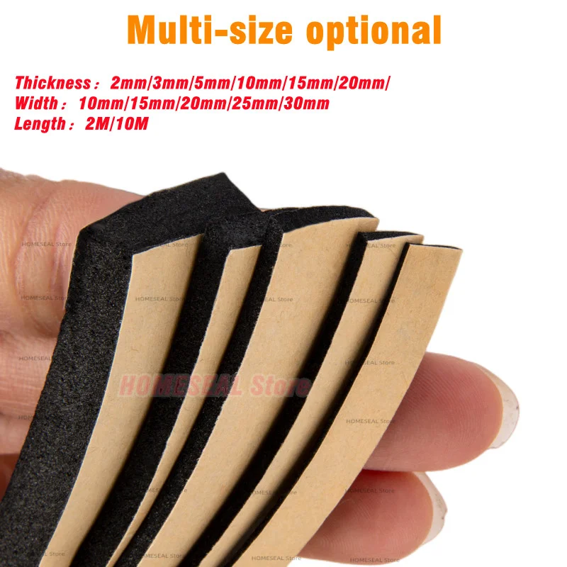 Rubber Self Adhesive Sponge Seal Strip EVA Black Foam Strong Single-sided Adhesive Soundproof Anti-collision Seal Gasket 2m-10m