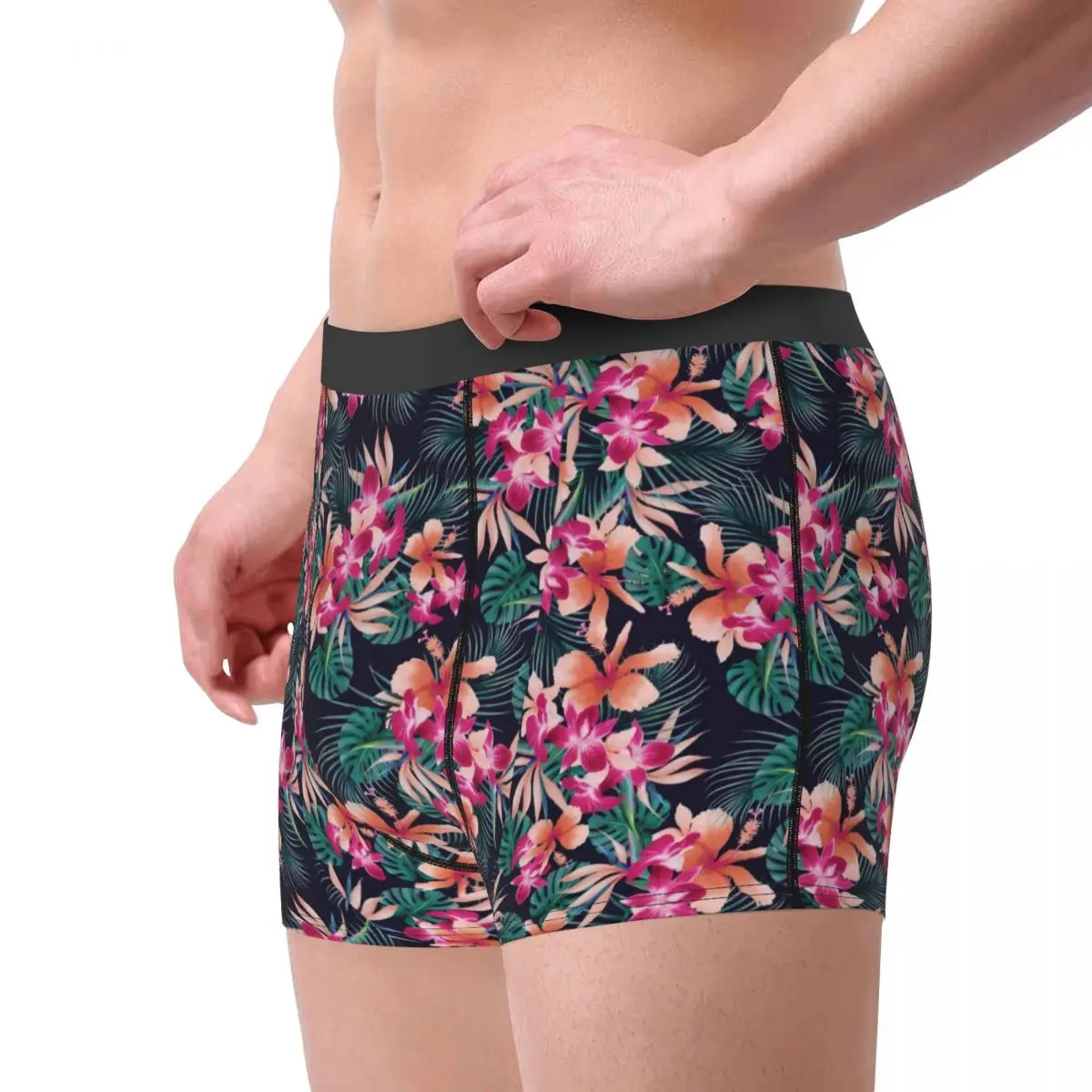 Men Flower Underwear Floral Plant Printed Boxer Briefs Shorts Panties Homme Soft Underpants Plus Size