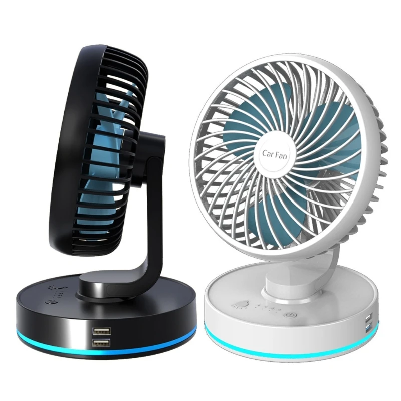 USB/Cigarette Plug Cooling Fan Car Fans with LED Light Foldable Fans Air Circulator Fan for Car SUV Home Dropship