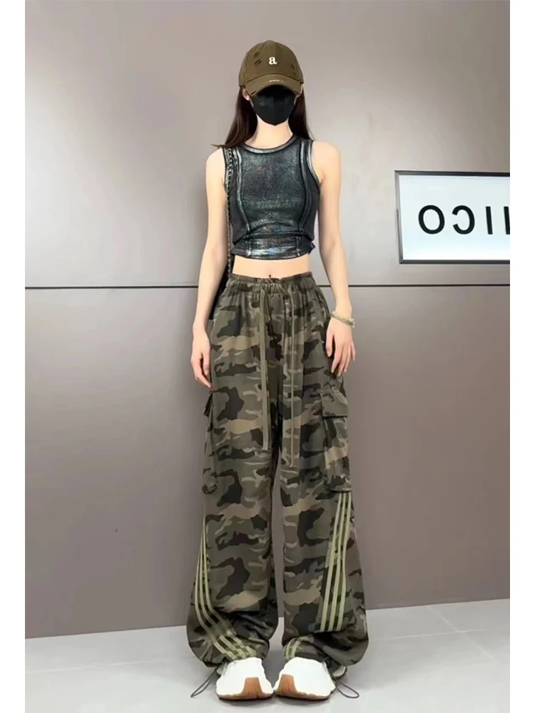 Women Wine Red Camouflage Cargo Pants Baggy Y2k Streetwear Parachute Pants Vintage Harajuku 90s Aesthetic Trousers Clothes 2024