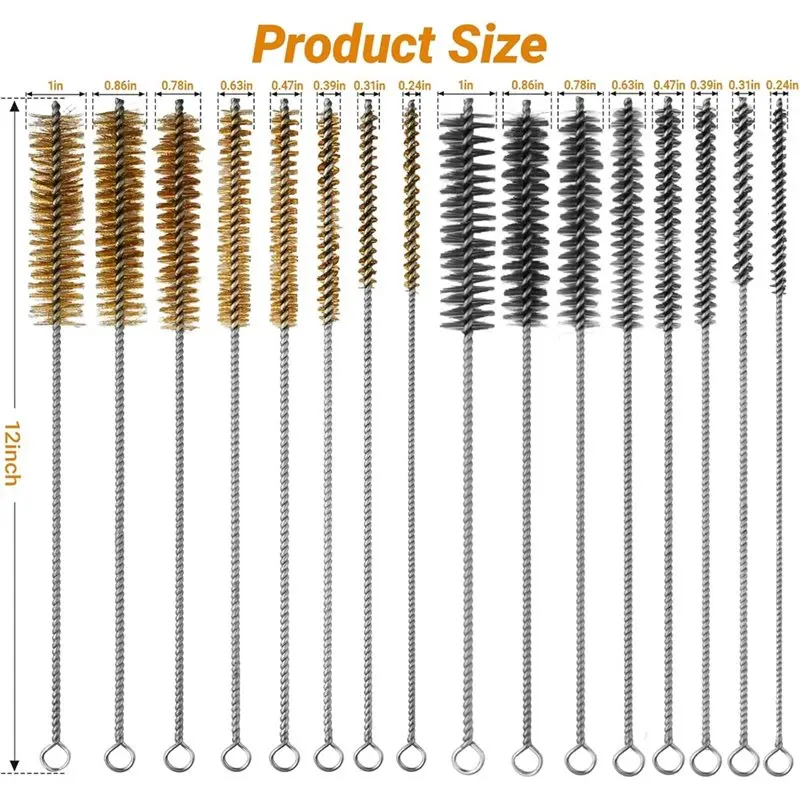AA81-مستديرة سلك الأنابيب الأنظف 12 بوصة النحاس الفولاذ المقاوم للصدأ محرك تنظيف فرش 16 قطعة أنبوب تنظيف فرشاة مجموعة للأنابيب العميقة #6