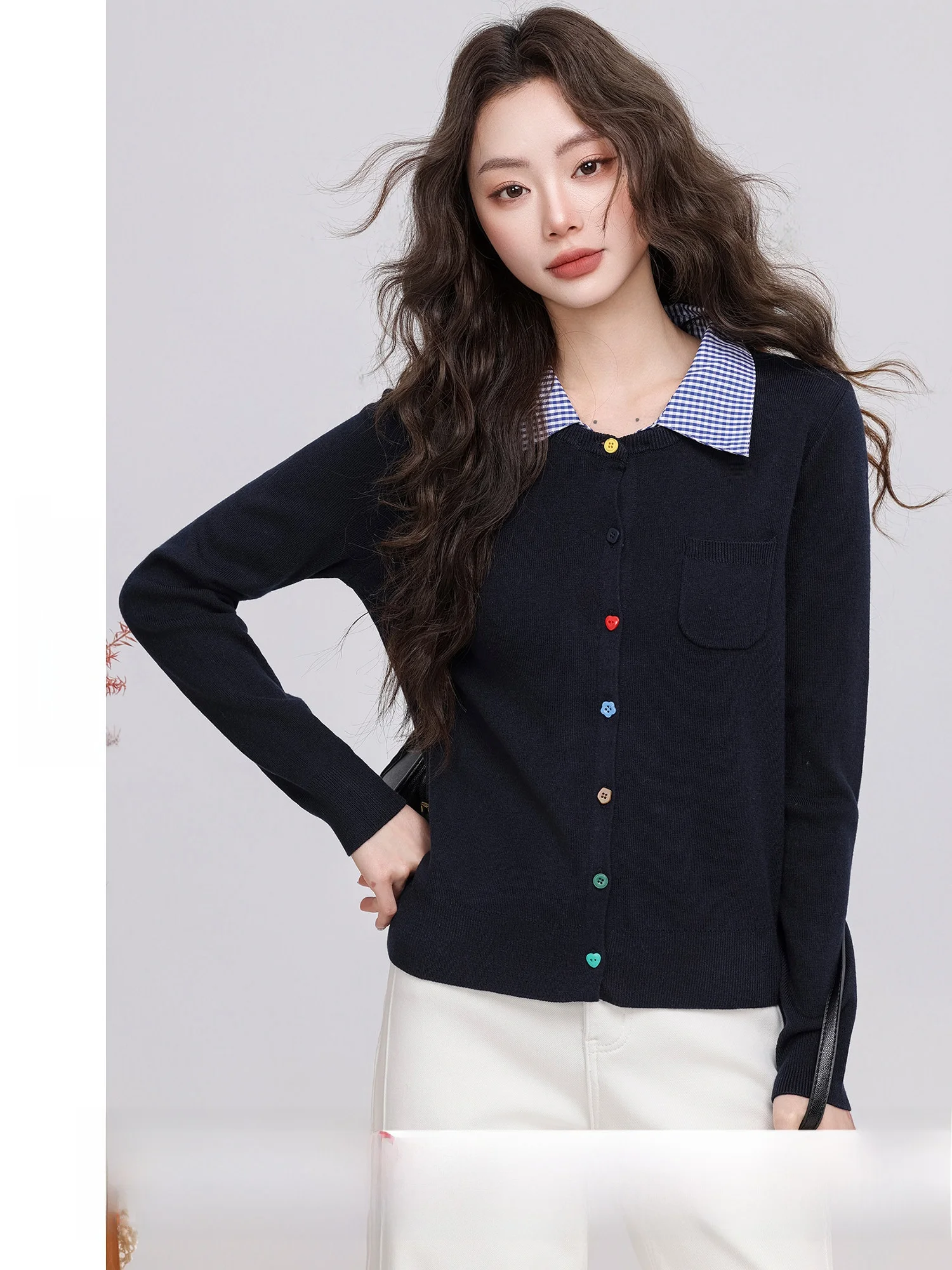 

Spring 2026 New Collar Color Blo Knitted Sweater Women's Regular Fit Long Sve Breathable Casual Sle Polyester Fiber