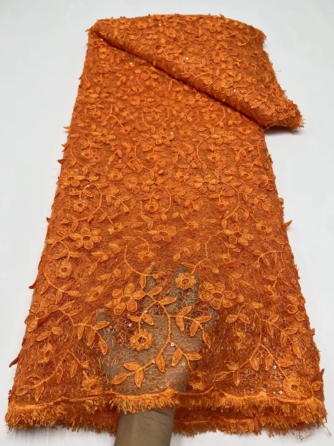 

2024 New Design Orange 3D African Sequins Tulle Lace Fabric Latest French Nigerian Lace Fabric For Women Party Dress Sew KR24150