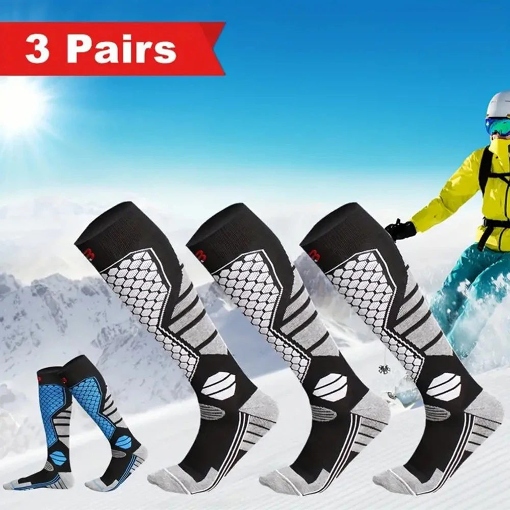 3 Pairs Men Winter Thick Sports Socks Outdoor Warmth Sweat Absorption Breathability Suitable Hiking Ice Skating Skiing Socks