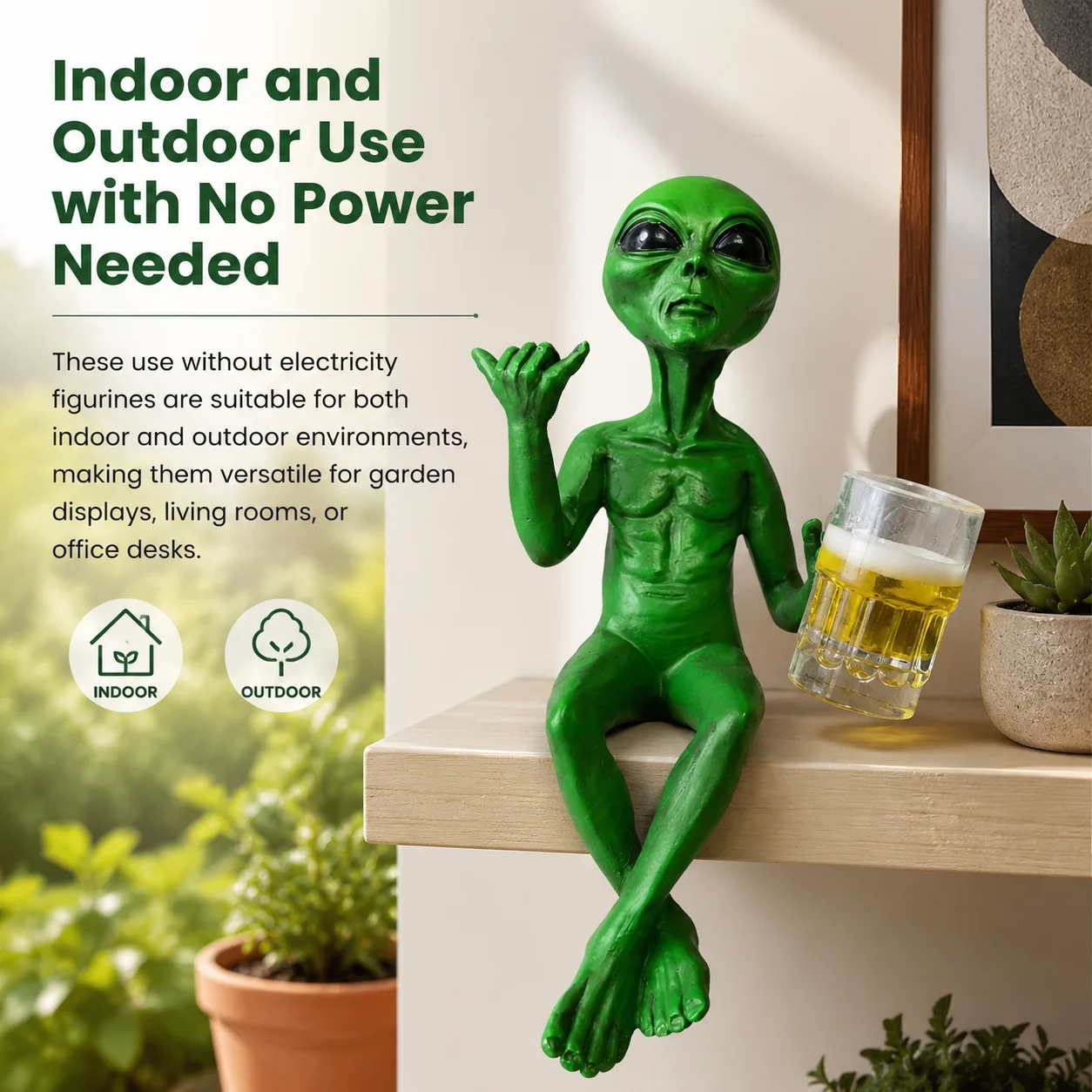 Beer Drinking Alien Invasion 'Party Alien' Male Hang Loose Beer Drinking Ledge Lounger Funny Home Garden Statue For Adults Desk