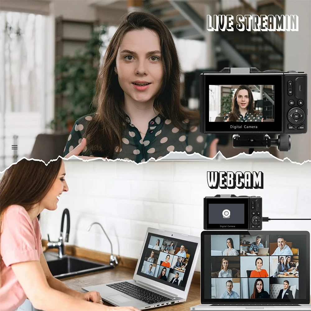 Ourlife Compact Digital Photography Camera 4K 18X Digital Zoom Vintage Video Recorder 180° Flip Screen Cameras WiFi WebCam