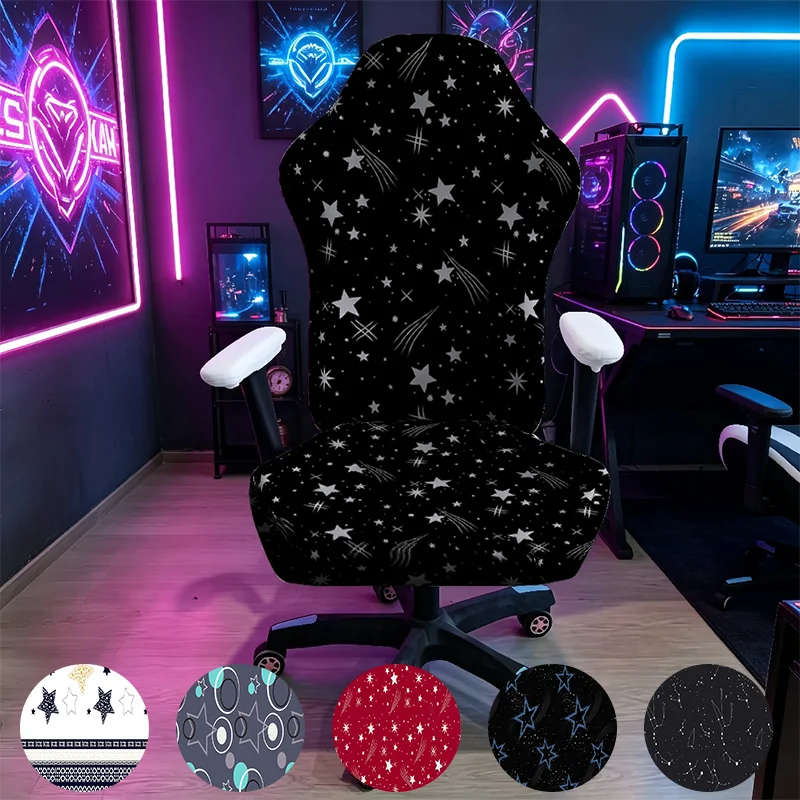 Black White Star & Meteor Gaming Chair Cover, E-sports Stretch Elastic Anti-Scratch Slipcover for Gamer & Office Chair