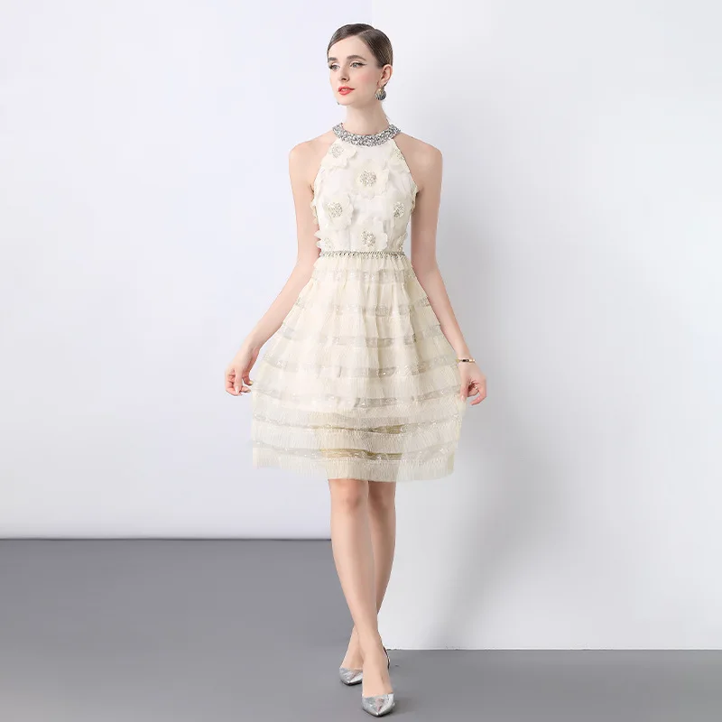 Ele Heavy Embellied Beaded Me Slim Fit Puffy Cake กระโปรง Dr Ne แขวนยาว Sve กลางเอวชุดฤดูร้อน