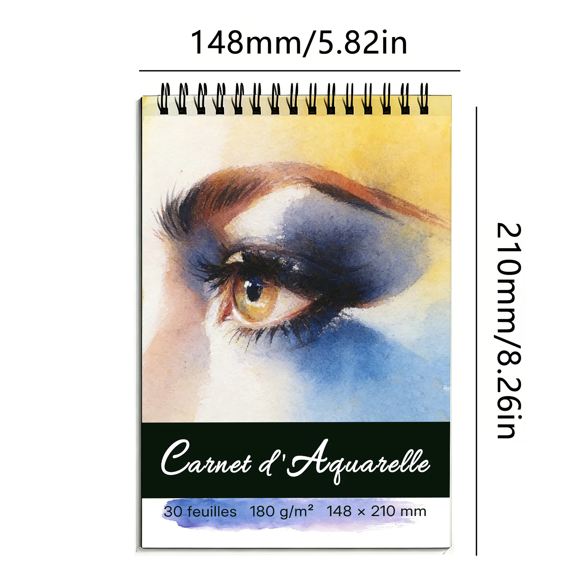 A5 Spiral Bound Watercolor Sketchbook, 180gsm Acid-Free Art Paper Pad, 30 Sheets, Realistic Eye Watercolor Cover, Ideal for Back