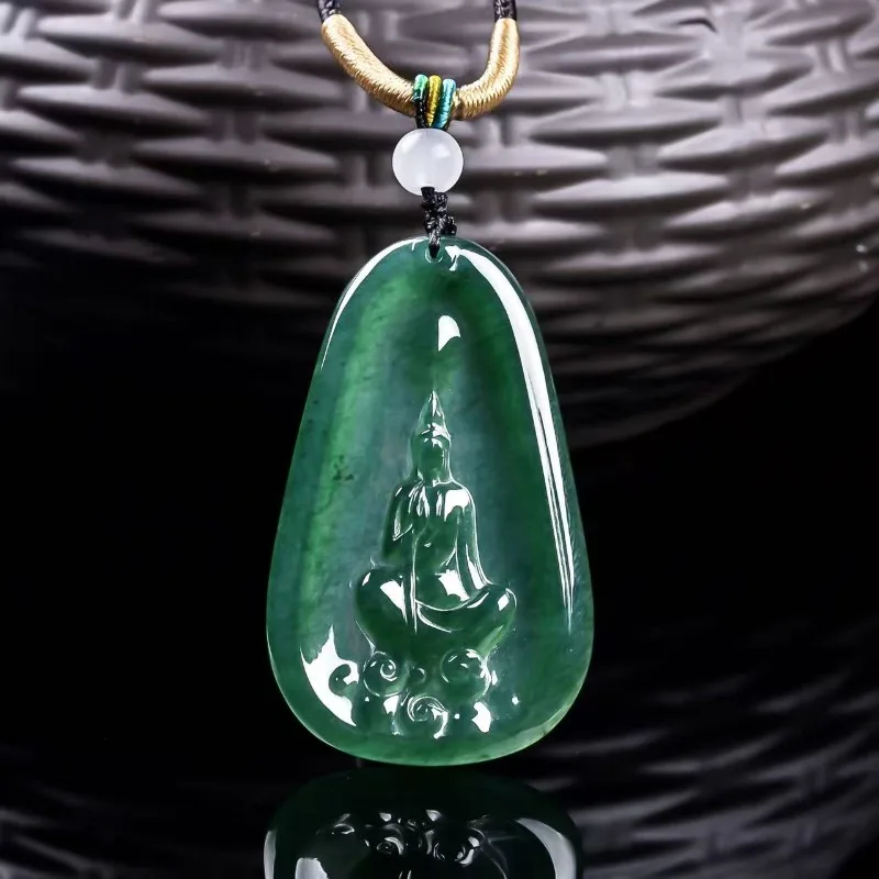 Natural Real Emerald Blue Water Buddha Pendant New Myanmar Jadeite Necklace Jewelry Charm Designer Luxury Women Certificate