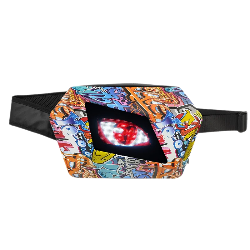 LOY S1 LED Screen Sling Bag App Control Display Chest Bag Cool Graffiti Devil Eyes Crossbody Bag Cyclist Night Light Backpack