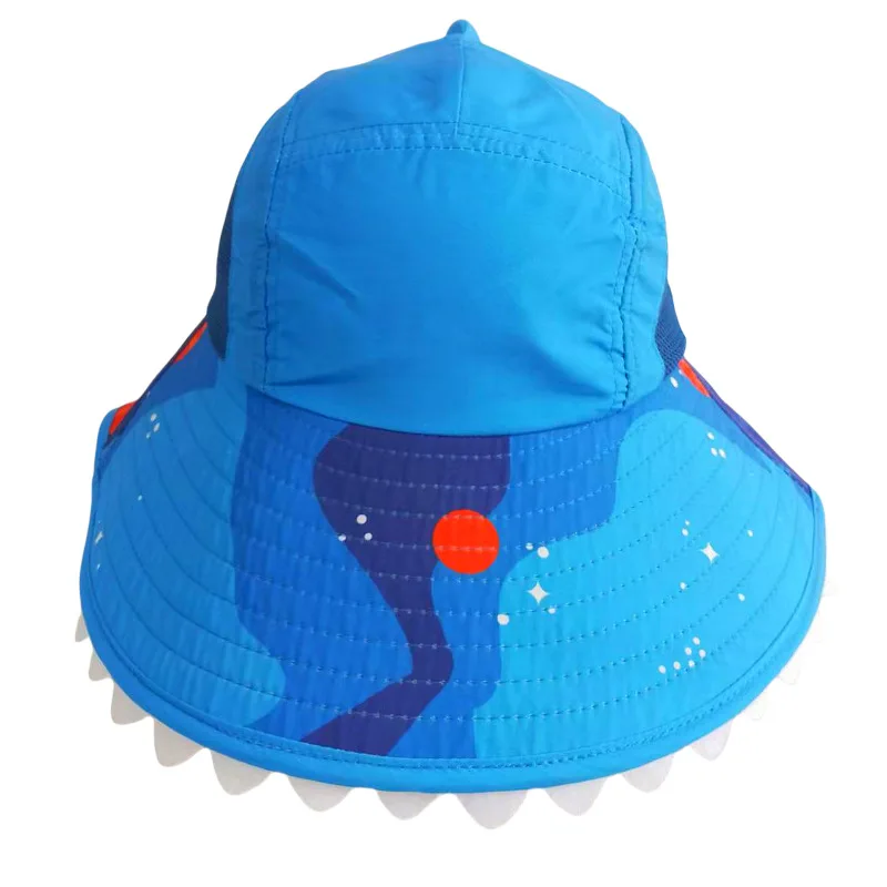 Chapeau de soleil avec rabat de cou pour enfants, bleu, avec sangle, accessoire de Protection solaire d'été pour la plage et l'extérieur