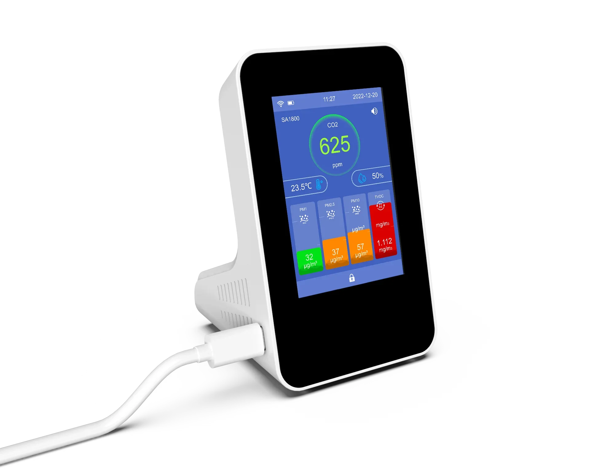 Indoor Air Quality Monitor IAQ CO2 Meter With WIFI and APP Data Chart  (PM1.0+ PM2.5+PM 10 +TVOC+CO2)