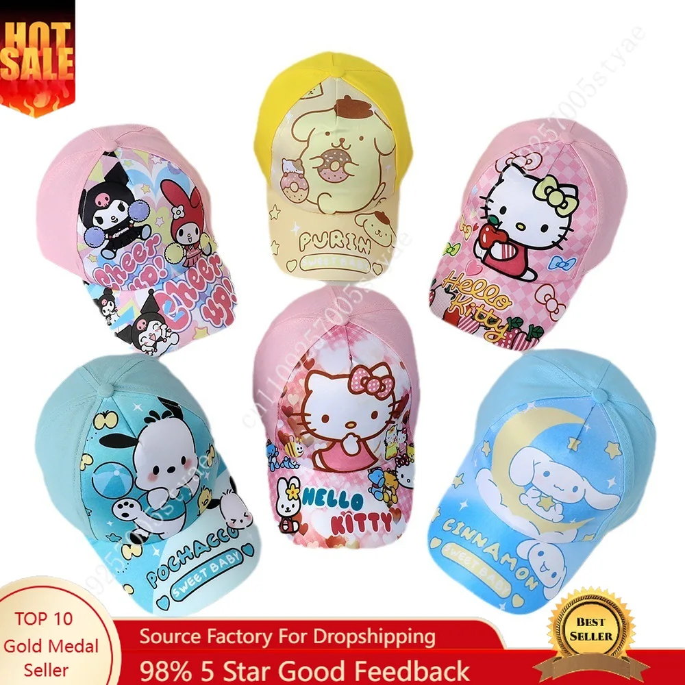 

Детская бейсболка Sanrio для мальчиков и девочек, кепка с мультяшным рисунком, кепка-уточка, милая шляпка от солнца с персонажами KT Cat и Kuromi