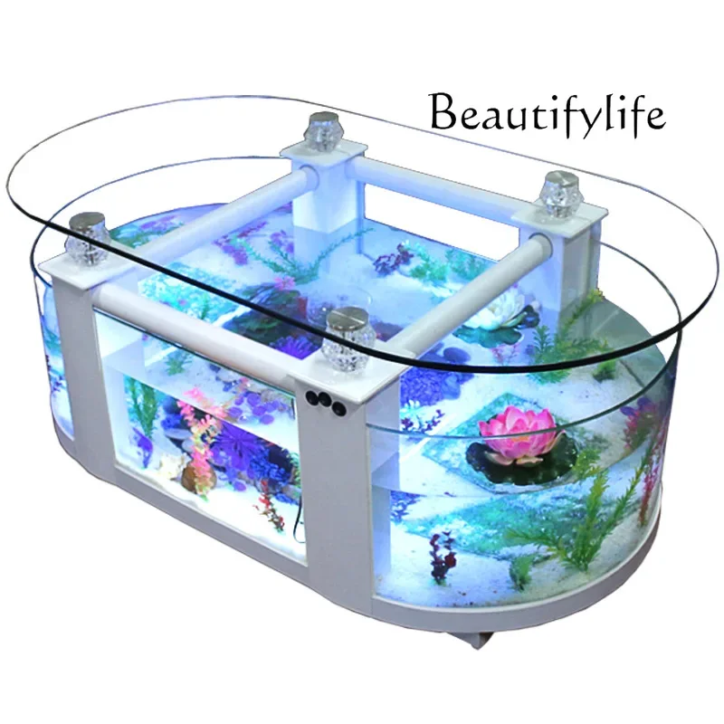 

Large ecological living room coffee table fish tank aquarium round glass home desktop fish tank turtle tank