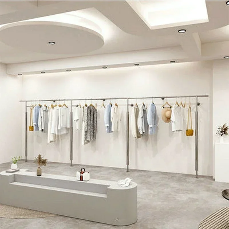 Classic Clothing store display rack Wall stainless steel floor hanger Side hanger