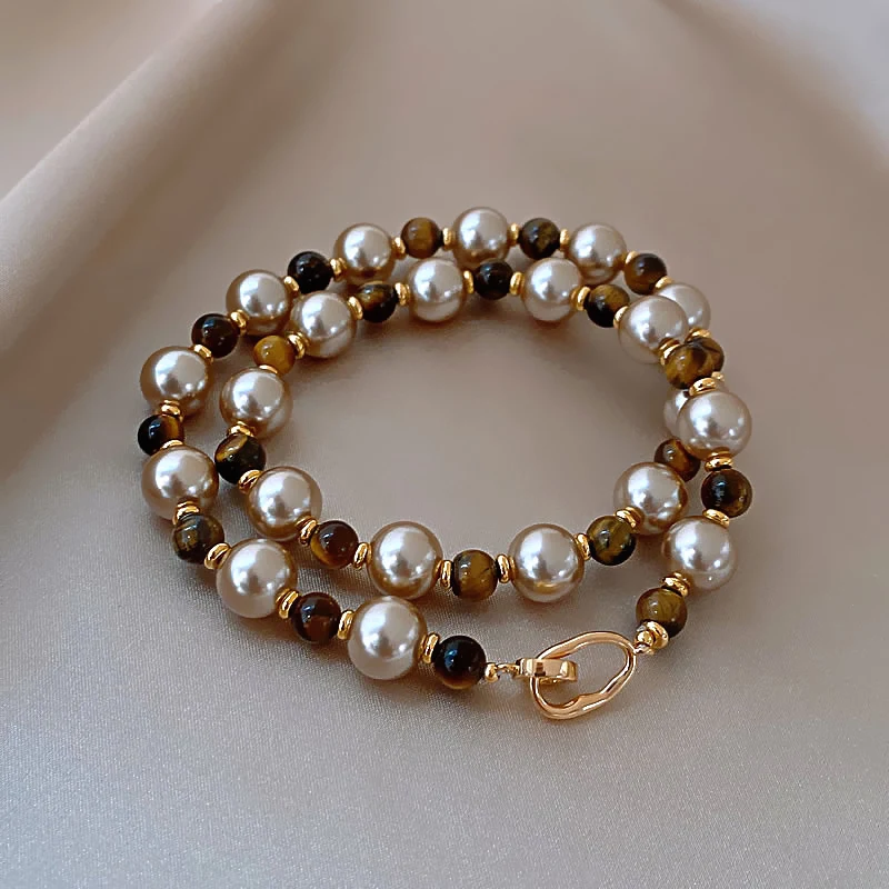 Maillard Natural Tiger\'s-eye Champagne Pearl Bead Necklace For 2024 Fashion Jewelry Women\'s Sexy Sweater Chain Neck Accessories