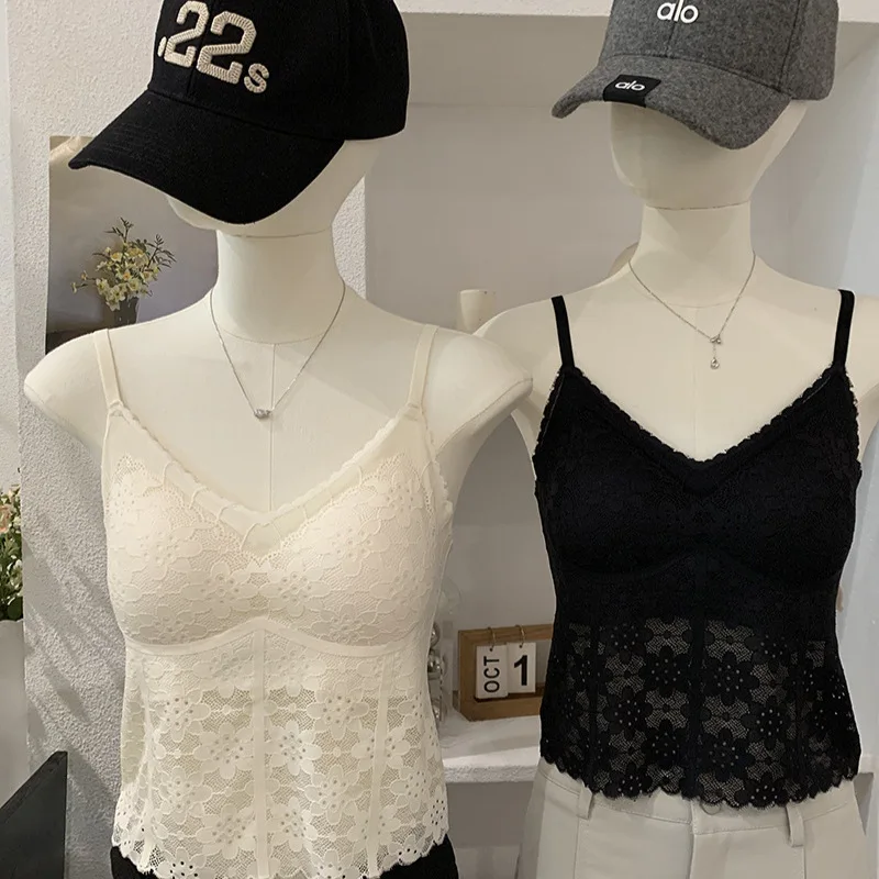 

Женский топ-майка Oum с кружевными бретелями и вставками для груди, весна-лето, красивый топ-бюстье 6636, утолщенный, в рубчик