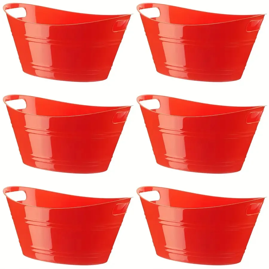 

Набор из 6 пластиковых ведер для льда с ручками, овальные контейнеры для хранения, большие емкости для напитков, для вечеринок, баров, вина, пива