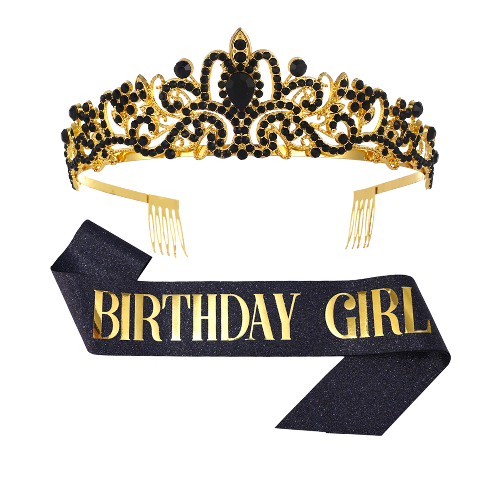 2-teiliges Set Glitzernde Strass-Kristall-Krone Tiara Geburtstagsmädchen Schärpe Krone für Frauen Mädchen Geburtstagsparty Dekorations-Set – Detail 11