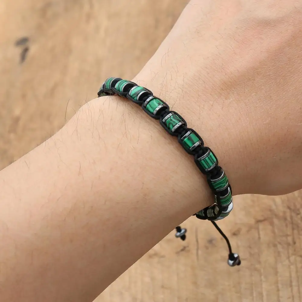 3*6mm malachite Hematite Beads Braided Bracelet Handmade Woven Boho Yoga Charm Bracelet Women Men Fashion Jewelry
