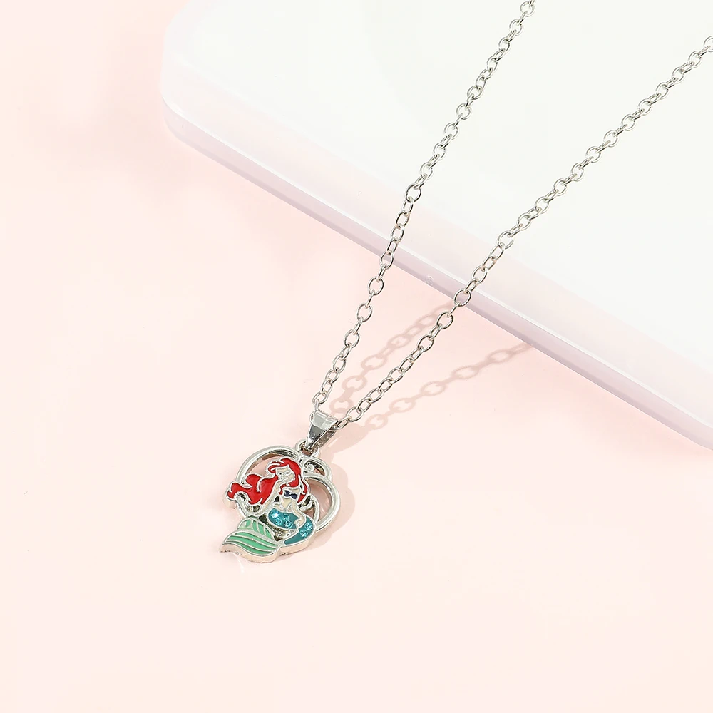 

Винтажное ожерелье с овальным кулоном в виде русалки-принцессы серебристого цвета для женщин и мужчин, цепочка на шею, ювелирное украшение