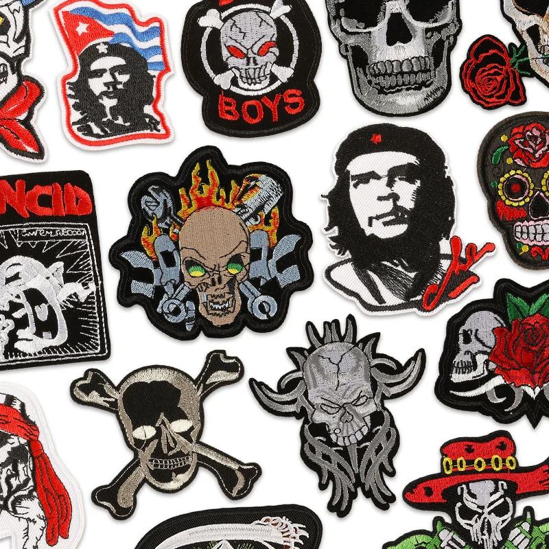 Punk Rock Clothes Rose Skull Patch Thermocollant Iron On Stitch For Jacket Embroidered Diy Naszywki Sew Mochila Motorcycle Biker