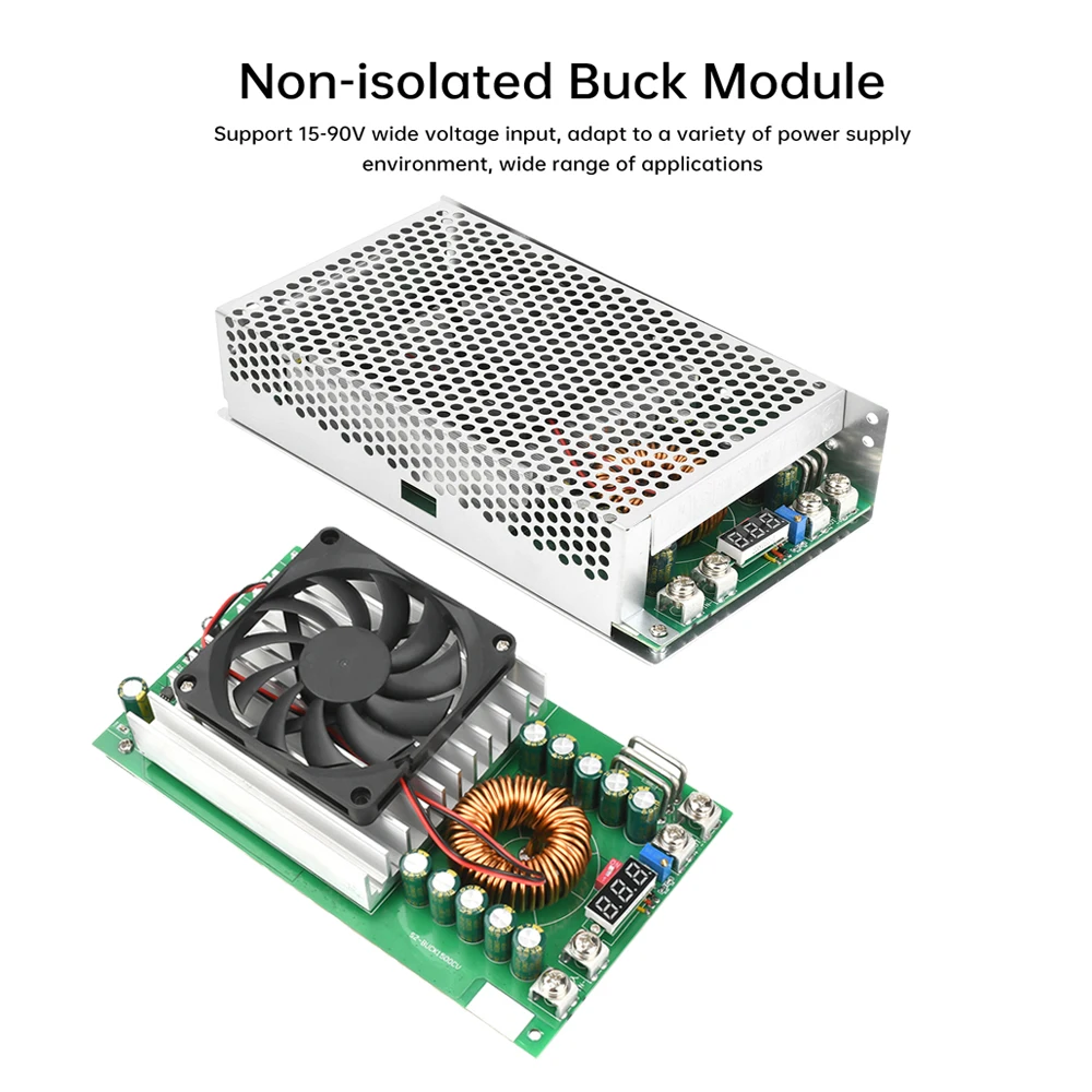 1500 W 50 A DC 15–90 V bis 2,5–72 V, einstellbares Buck-Modul, geregeltes Netzteilmodul mit digitalem rotem Display-Lüfter