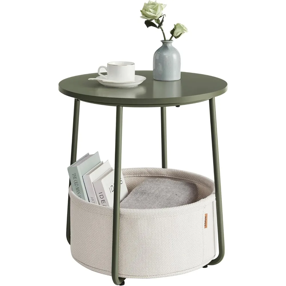 

End Table, Small Bedside Table with Fabric Basket, Modern Nightstand, Round Side Table, for Living Room, Bedroom, Forest