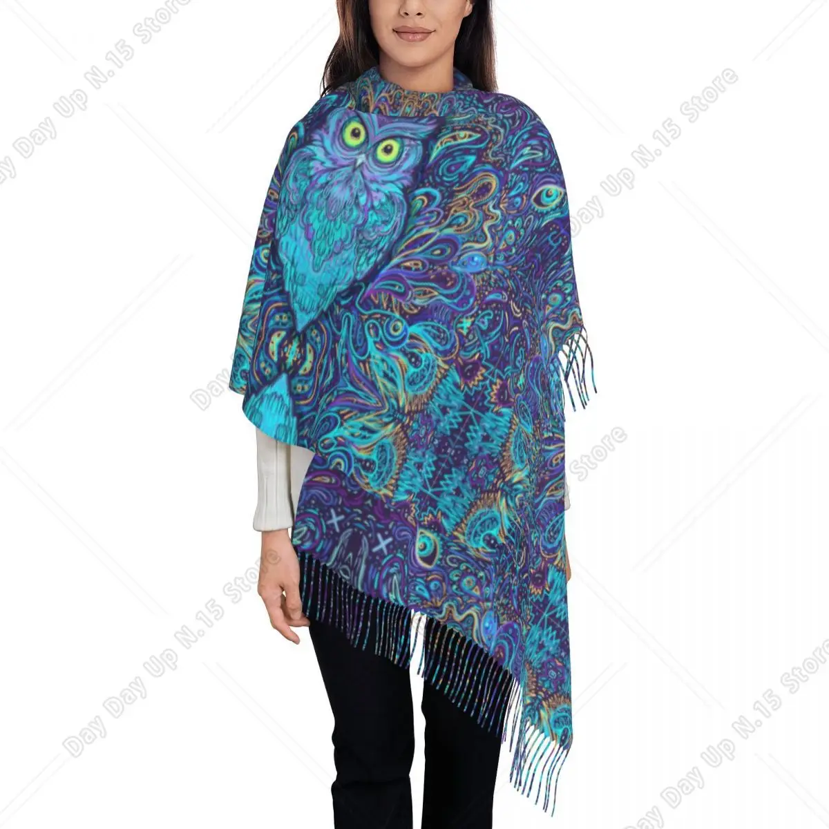 Owl Mandala Tassel Scarf Women Soft Animal Shawls Wraps Ladies Winter Scarves