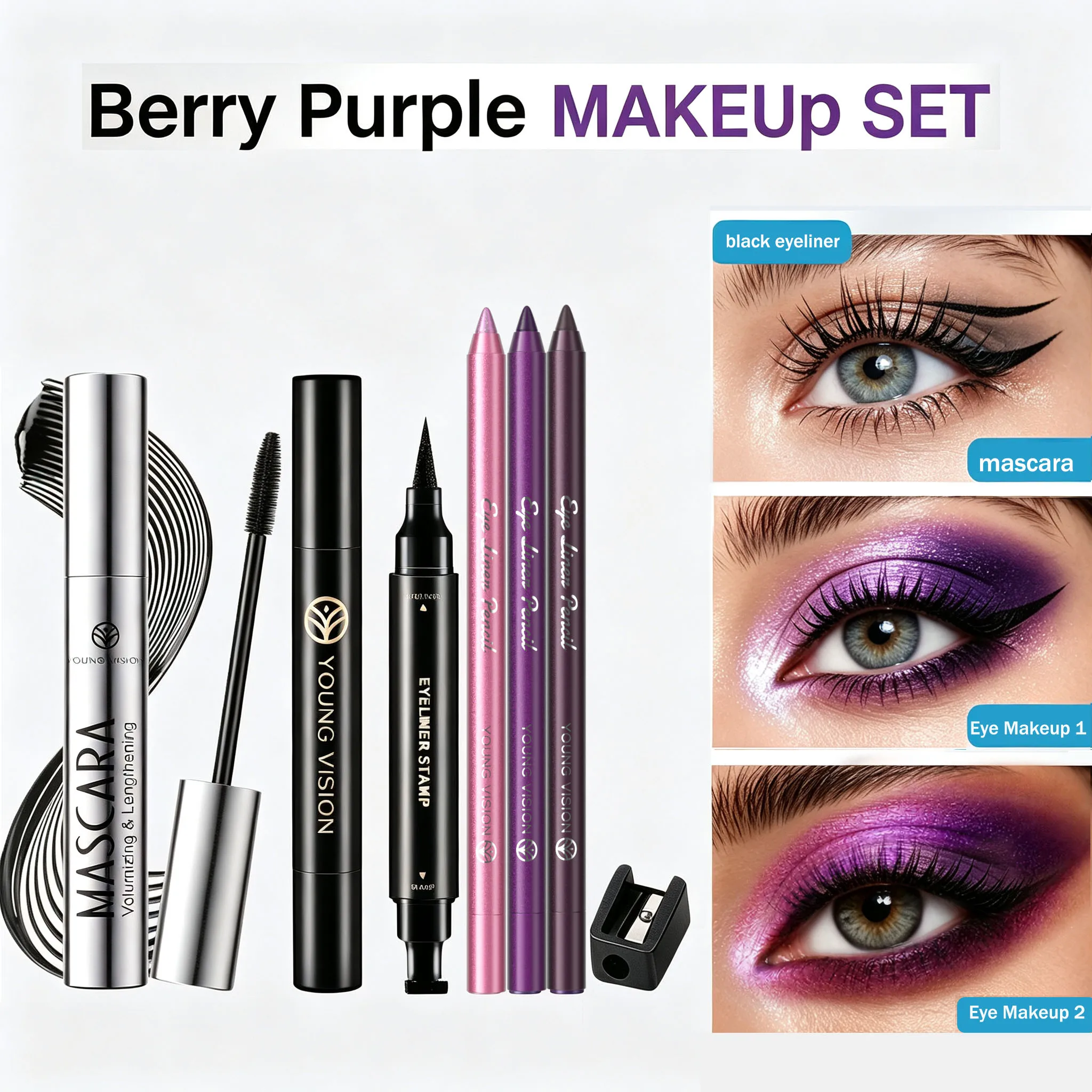 Shimmer Shimmer Eyeshadow Stick Mascara Black Liquid Eyeliner Stamp Pen Eye Makeup Combo Set Water & Sweat Resistant Long Lasting - Aliexpress Deal