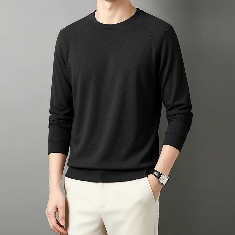 Men Thermal Long Sleeve T-Shirt 10A Antibacterial Camellia Oil Moisturizing Cellular Cotton Tops Soft Skin‑Friendly Basic Casual