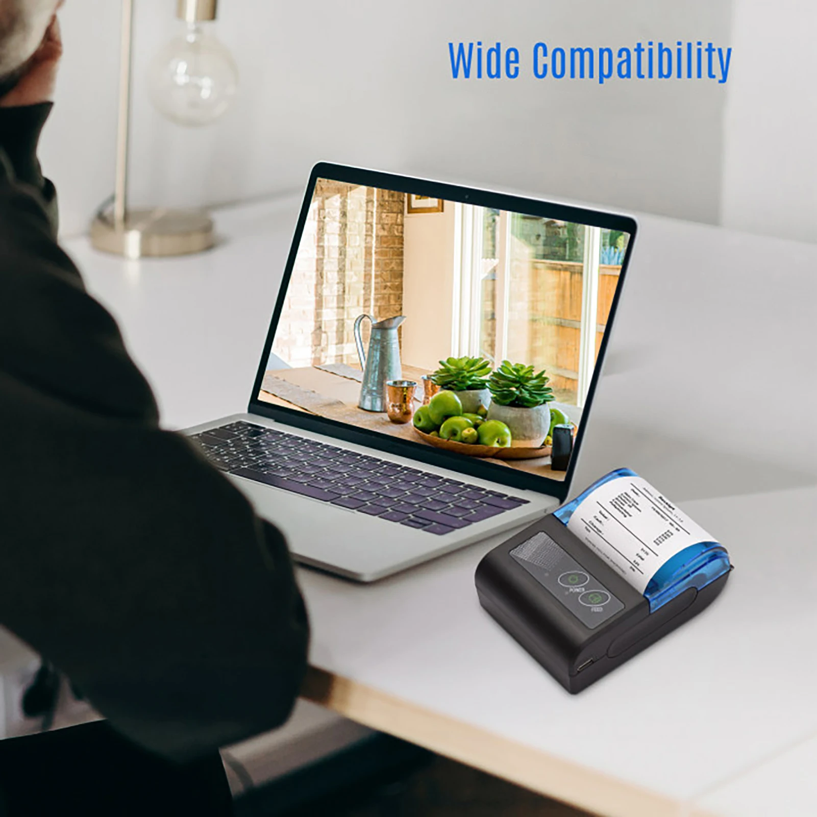 Portable Mini Thermal Printer 2 Inch Wireless USB Receipt Bill Ticket Printer with 58mm Print Paper Compatible with